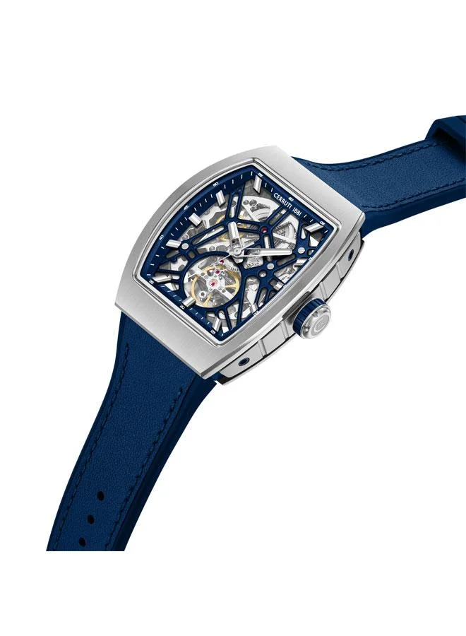 شيروتي 1881 Calliano Blue Dial Silicone-Leather Strap Analog Watch for Men, 48mm